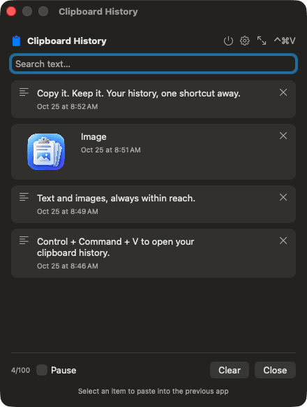 ClipboardHistory macOS app screenshot