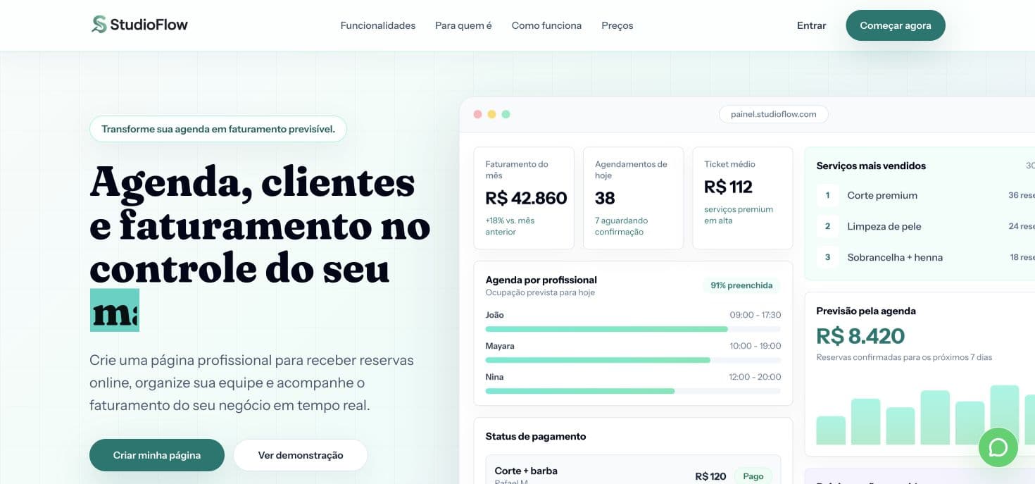 StudioFlow website preview